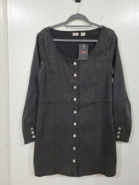 Levi's Veda Charcoal Button-Front Long Sleeve Denim Dress Size Large NWT